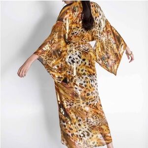 America & beyond woman Leopard print tunic kimono maxi dress cardigan size M